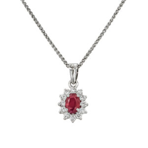 18ct White Gold 1.11ct Ruby & 0.49ct Diamond Cluster Pendant