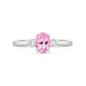 18ct White Gold Oval  Pink 0.81ct Morganite & 0.15ct Diamond Ring