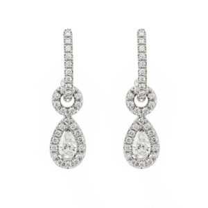 18ct White Gold Pear Shaped Diamond Cluster Drop Earrings On a Hoop Total .73cts