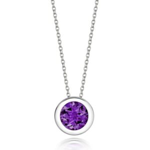 18ct White Gold Round Amethyst Rub Over Pendant