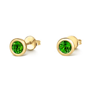 18ct Yellow Gold Round Peridot Rub Over Stud Earrings