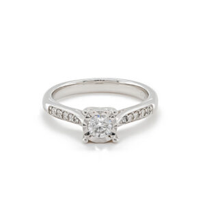 9ct White Gold Brilliant Cut Illusion Diamond Shoulders Ring .41cts