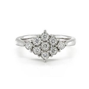 9ct White Gold Diamond Illusion Set Cluster Ring .33ct