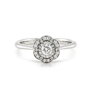 9ct White Gold Diamond Halo Illusion Ring .24ct