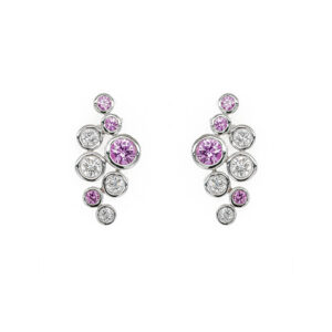 18ct White Gold Pink Sapphire and Diamond Bubble Drop Earrings