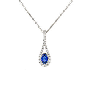 18ct White Gold Oval Sapphire Teardrop Diamond Pendant