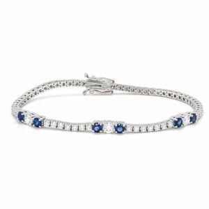 18ct White Gold Brilliant Cut Sapphire and Diamond Line Bracelet