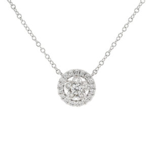 18ct White Gold Brilliant Cut Diamond Open Circle Flower Pendant with 18" Chain