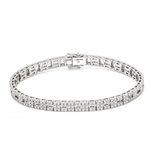 18ct White Gold Brilliant Cut Diamond Open Link Bar Line Bracelet