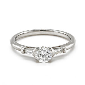 Platinum Brilliant Cut Diamond with Tapered Baguette Shoulders Ring