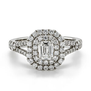 Platinum Octagon Diamond Double Halo Cluster Surround and Diamond Shoulders