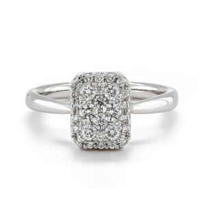 9ct White Gold Rectangular Shaped Diamond Cluster Ring .50cts