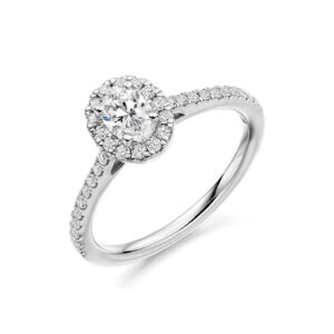 Platinum Oval Diamond Halo Cluster Ring Total .69cts