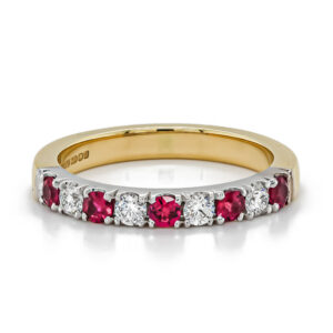 18ct Yellow And White Ruby and Diamond Eternity Claw Set Ring