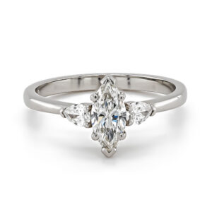 Platinum Marquise .55cts and Two Pear Diamond Ring