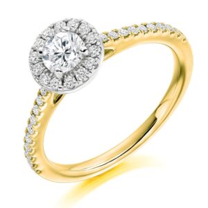 18ct Yellow and White Diamond Cluster Round Halo Ring Total .70cts