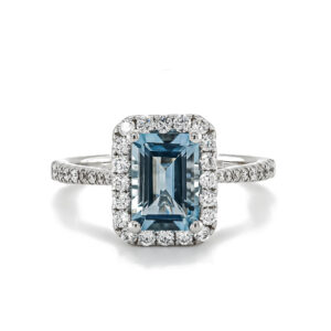 18ct White Gold 1.84cts Octagonal Aquamarine and Diamond .48cts Cluster Ring
