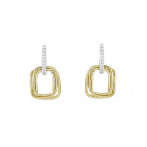 9ct Yellow and White Square Diamond Dropper Earrings