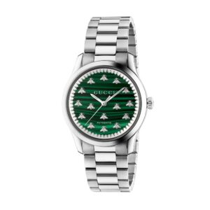 Gucci G-Timeless 38mm Automatic Green Bee Dial Bracelet Watch YA1264176