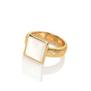 Hot Diamonds X Golden Edit Silver and Gold Plated Calm Pearl Square Ring DR247/S