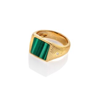 Hot Diamonds X Golden Edit Silver and Gold Plated Revive Malachite Ring DR250
