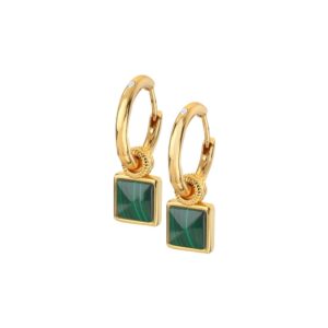 Hot Diamonds X Golden Edit Silver and Gold Plated Revive Malachite Drop Earring DE713