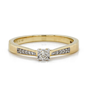 9ct Yellow Gold Single Brilliant Cut Diamond Ring with Diamond Set Shoulders