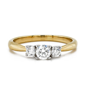 18ct Yellow Gold Brilliant Cut Trilogy Diamond Claw Set Ring 0.50ct