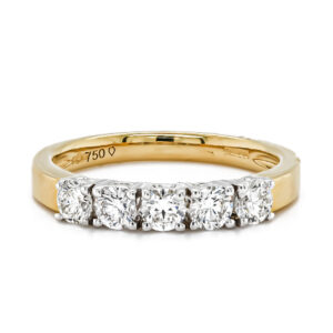 18ct Yellow Gold 5 Brilliant Cut Diamond Claw Set Ring