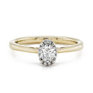 9ct Yellow & White Gold Oval & Brilliant Cut Diamond Cluster Ring