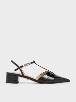 Charles & Keith - Leather T-Bar Block-Heel Pumps