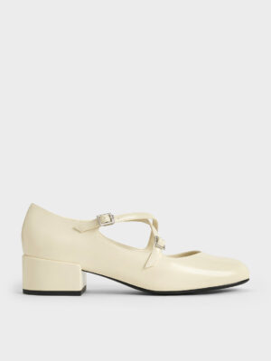 Charles & Keith - Patent Crossover-Strap Block-Heel Mary Janes