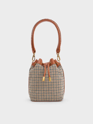 Charles & Keith - Checkered Drawstring Bucket Bag