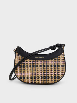 Charles & Keith - Sabine Tartan Knotted-Strap Curved Shoulder Bag