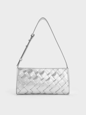 Charles & Keith - Ivette Metallic Woven Elongated Shoulder Bag