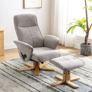 Alexandria Fabric Heated Swivel Massager Recliner - Lake Blue / Free Footstool / Fabric