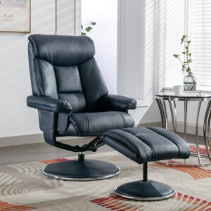 Biarritz Luxury Swivel Recliner Chair - Navy / Free Footstool / Plush PU