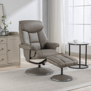 Biarritz Luxury Swivel Recliner Chair - Grey / Free Footstool / Plush PU