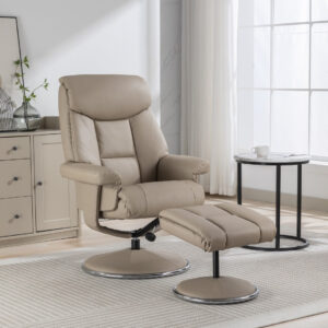 Biarritz Luxury Swivel Recliner Chair - Pebble / Free Footstool / Plush PU