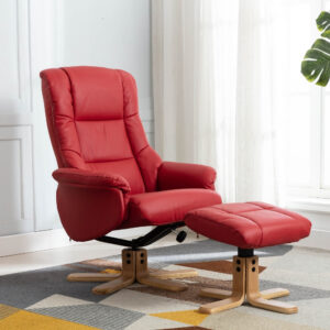 Cairo Plush Swivel Recliner Chair - Cherry / Free Footstool / Leather