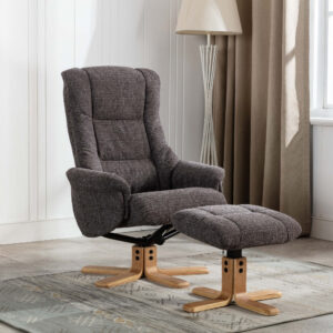 Cairo Fabric Swivel Recliner Chair - Lisbon Grey / Free Footstool / Fabric