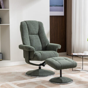Denver Luxury Soft Fabric Swivel Recliner Chair - Chacha Fern / Free Footstool / Fabric