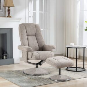 Denver Luxury Soft Fabric Swivel Recliner Chair - Chacha Oat / Free Footstool / Fabric