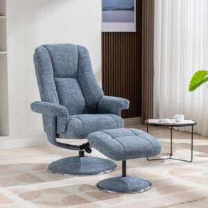 Denver Luxury Soft Fabric Swivel Recliner Chair - Chacha Ocean / Free Footstool / Fabric