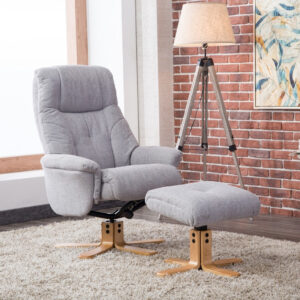 Dubai Warm Fabric Swivel Recliner - Lisbon Silver / Free Footstool / Fabric
