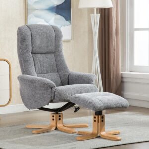 Florida Fabric Swivel Recliner Chair - Lake Blue / Free Footstool / Fabric