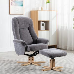 Hawaii Soft Fabric Swivel Recliner Chair - Lille Charcoal / Free Footstool / Fabric