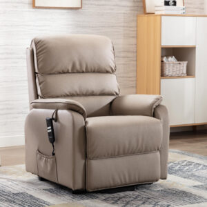Valencia Dual Motor Electric Riser Recliner Chair - Pebble Plush PU / Fabric
