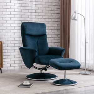 Paddington Ultra-Soft Swivel Recliner - Deep Sea / Free Footstool / Fabric