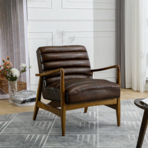 The Thea, Premium Leather Accent Chair - Vintage Brown Real Leather / Leather